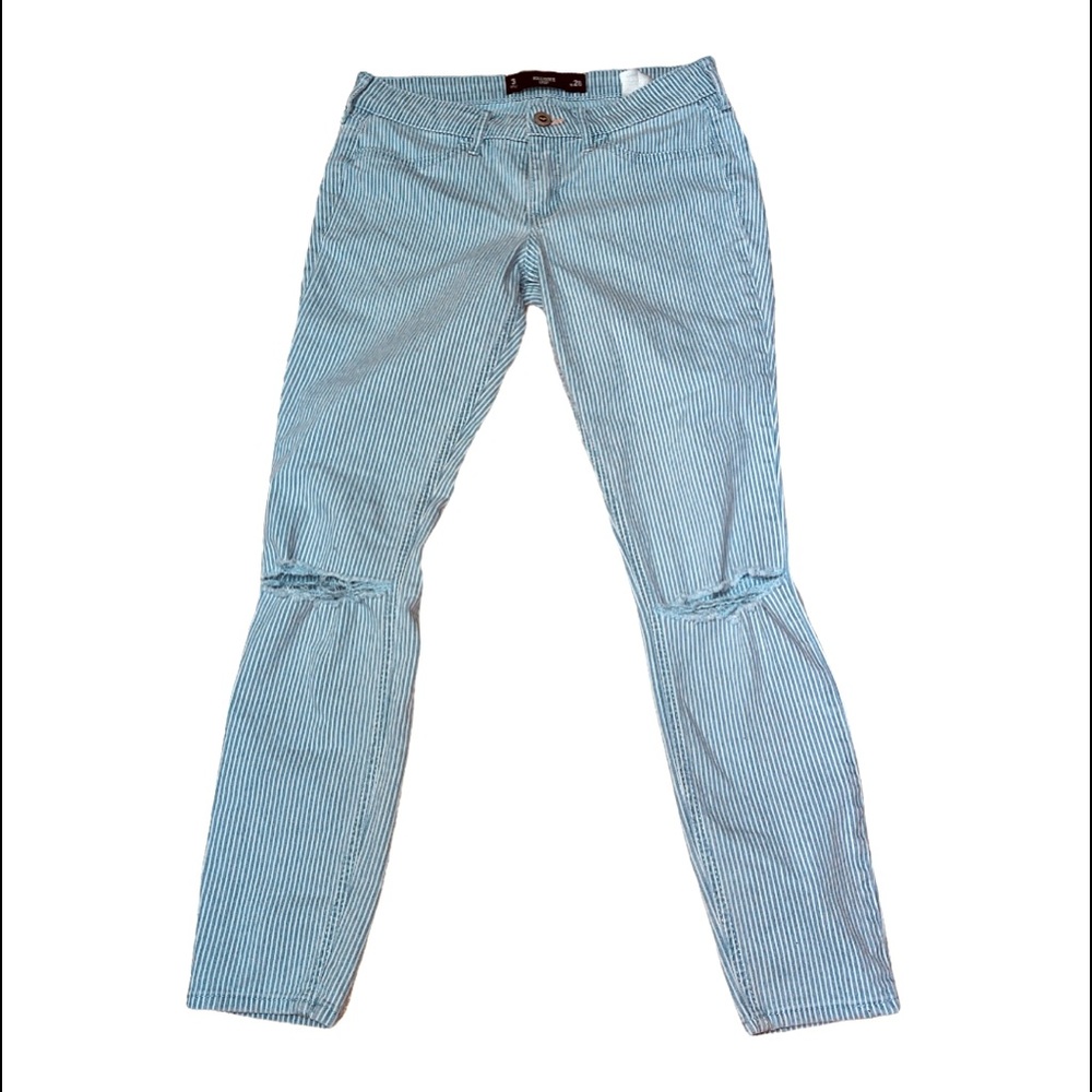 - Hollister blue and white pin stripped jeans